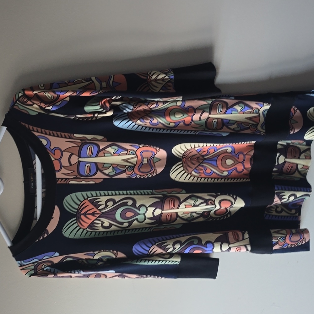 Eva Varro 3/4 Sleeve Multicolor Printed Tunic in Paige